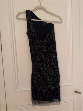 Black Beaded One-Shoulder Cocktail Dress